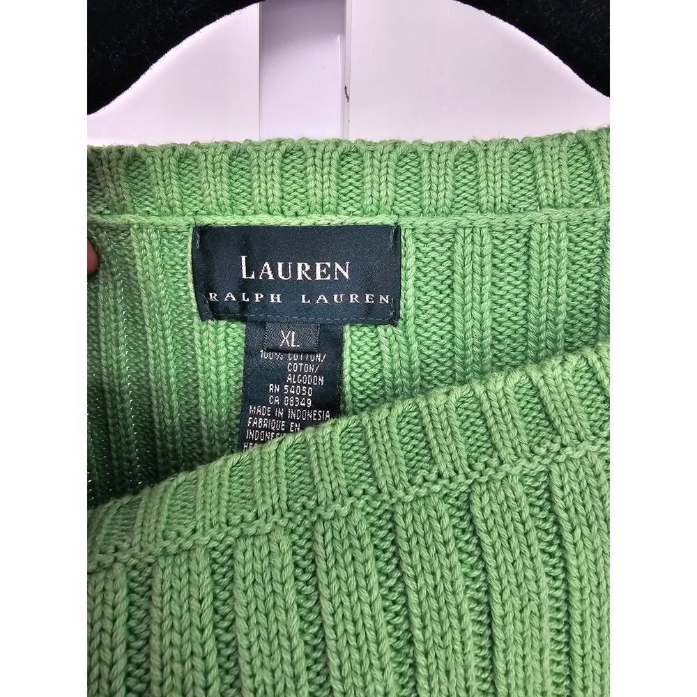 Lauren Ralph Lauren women's green boat neck knitted cotton Sweater Sz L - Picture 3 of 4